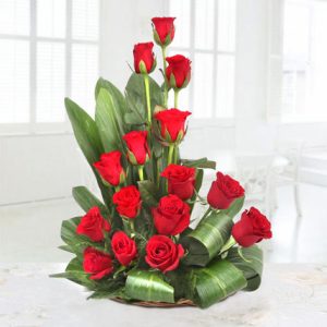 Elegant Red Roses Basket Arrangement
