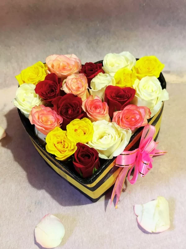 Heart-Shaped Rose Box Mixed Roses Love Arrangement by GiftWift