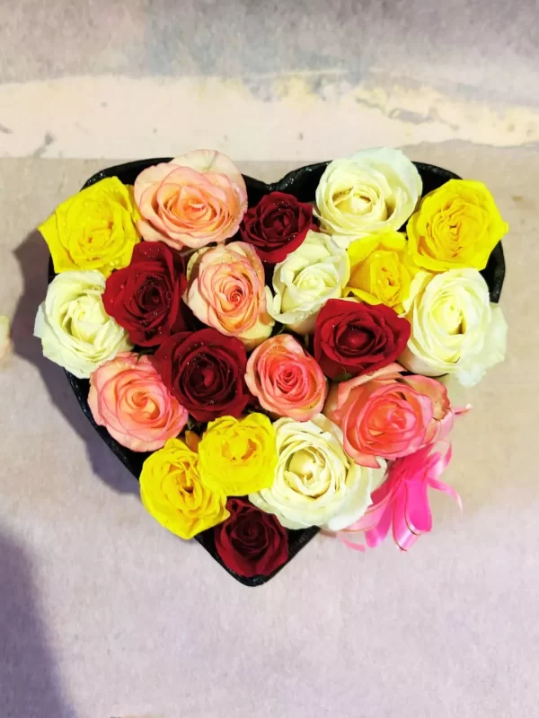 Heart-Shaped Rose Box Mixed Roses Love Arrangement by GiftWift