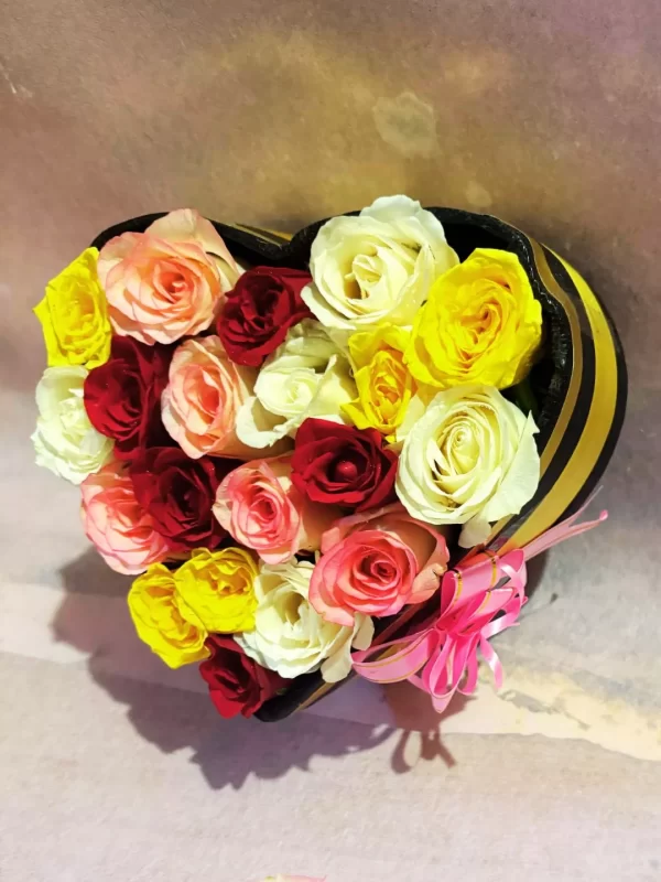 Heart-Shaped Rose Box Mixed Roses Love Arrangement by GiftWift