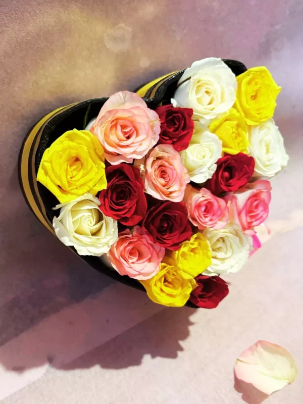 Heart-Shaped Rose Box Mixed Roses Love Arrangement by GiftWift