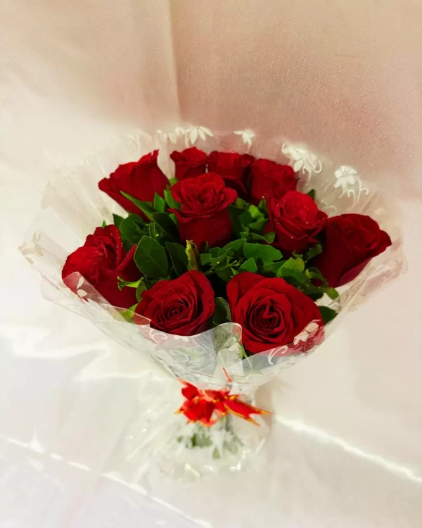 10 Red Roses Hand Tied Bouquet