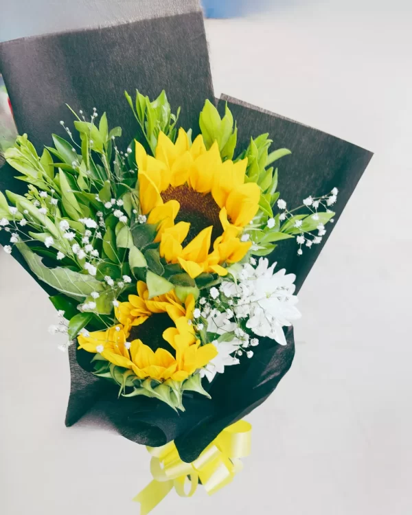 2 Yellow Sunflowers Mixed Hand Bouquet