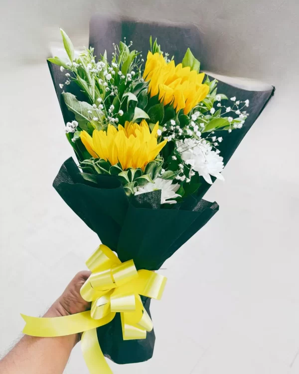 2 Yellow Sunflowers Mixed Hand Bouquet