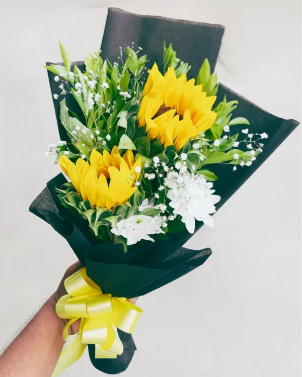 2 Yellow Sunflowers Mixed Hand Bouquet