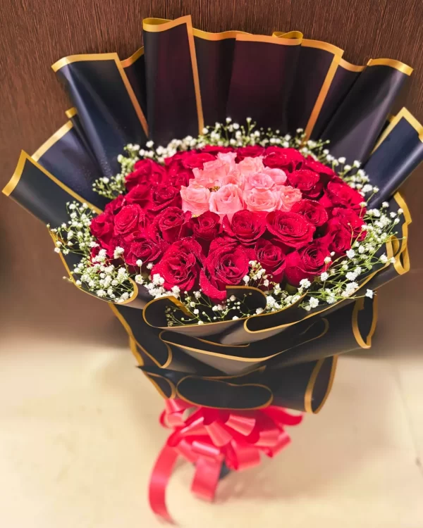 45 Red Roses with Pink Center Luxury Bouquet