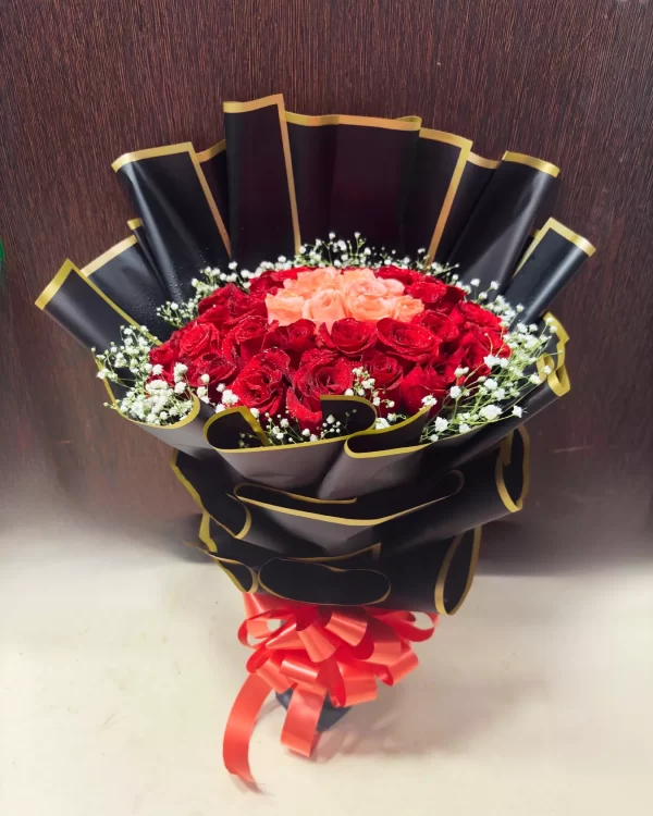 45 Red Roses with Pink Center Luxury Bouquet