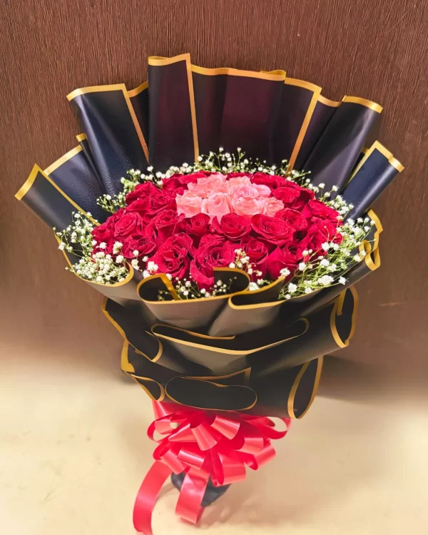 45 Red Roses with Pink Center Luxury Bouquet