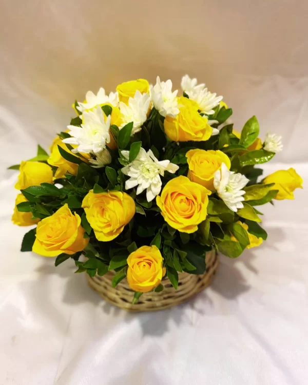 15 Yellow Roses & 10 White Chrysanthemums Basket