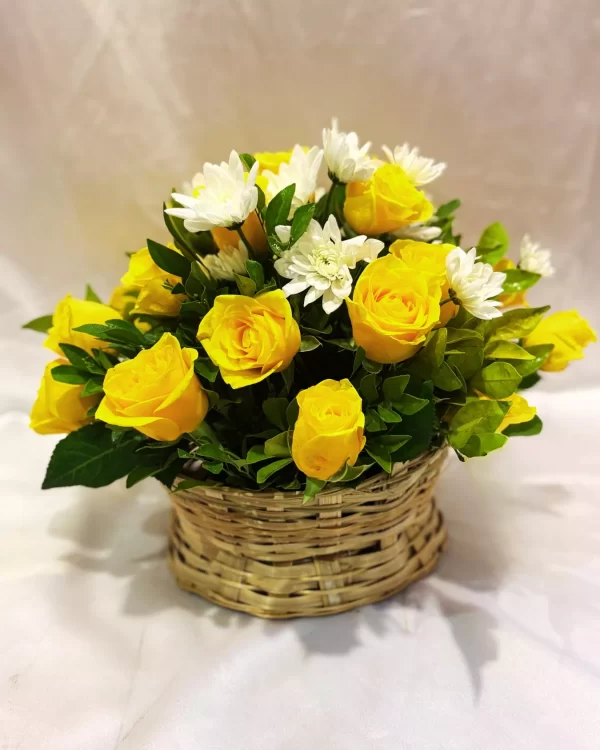 15 Yellow Roses & 10 White Chrysanthemums Basket
