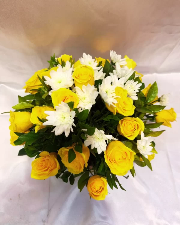 15 Yellow Roses & 10 White Chrysanthemums Basket