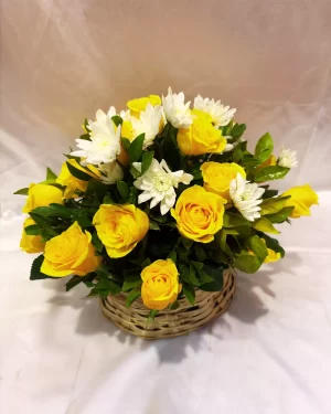 15 Yellow Roses & 10 White Chrysanthemums Basket