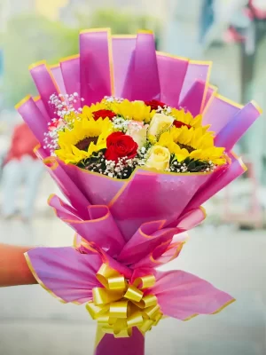 5 Yellow Sunflower Mixed Hand Bouquet