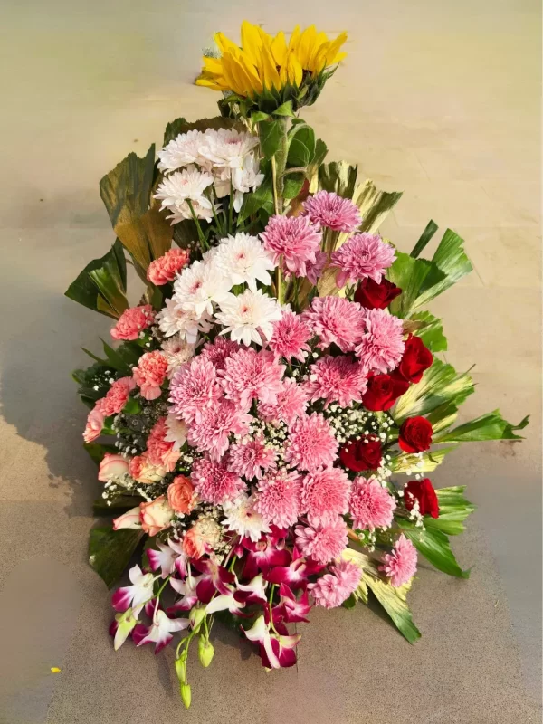 Mixed Pink Chrysanthemum Sunflower Standing Bouquet