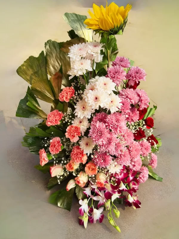 Mixed Pink Chrysanthemum Sunflower Standing Bouquet