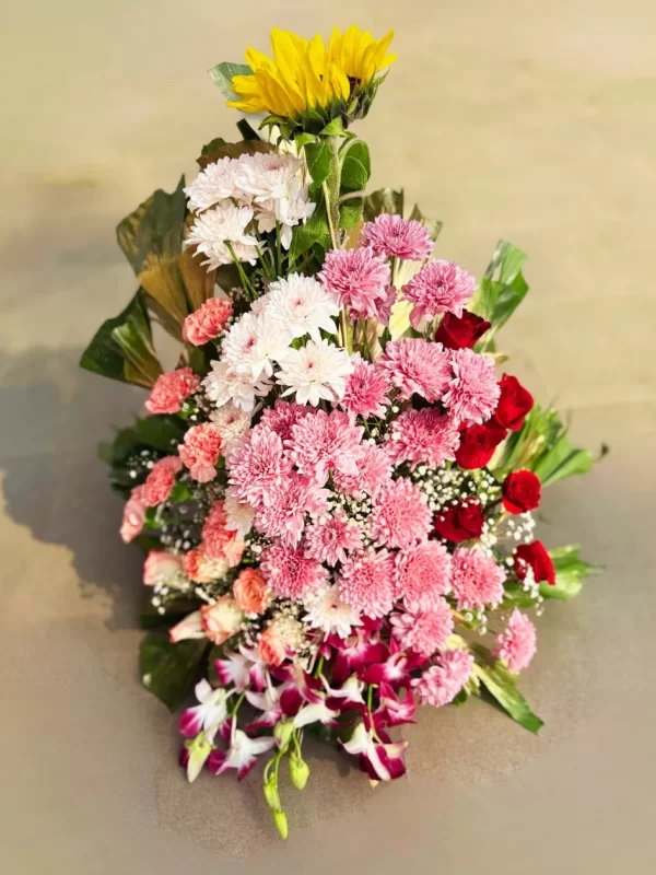 Mixed Pink Chrysanthemum Sunflower Standing Bouquet