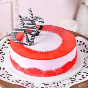 Red Velvet Designer Cake with Chocolate Hearts