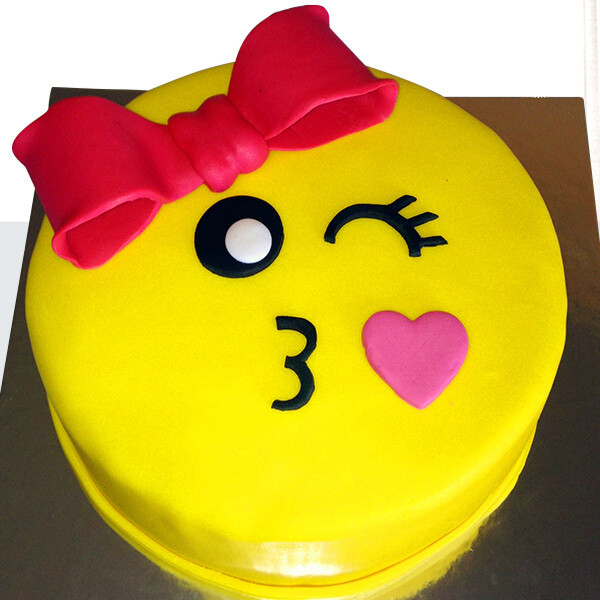 Cute Emoji Kiss Cake with Pink Bow