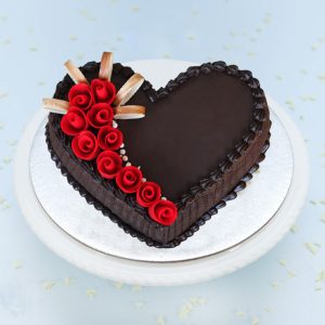 Heart Shape Chocolate Cake with Red Roses
