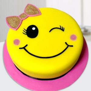 Cute Smiley Girl Fondant Cake with Bow