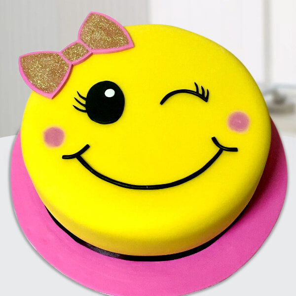 Cute Smiley Girl Fondant Cake with Bow
