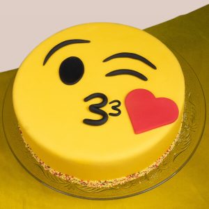 Kiss Emoji Fondant Cake with Heart Design