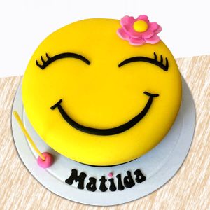 Smiling Emoji Fondant Cake with Flower Design