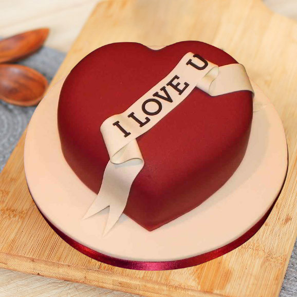 Heart-Shaped Red Fondant I Love You Cake