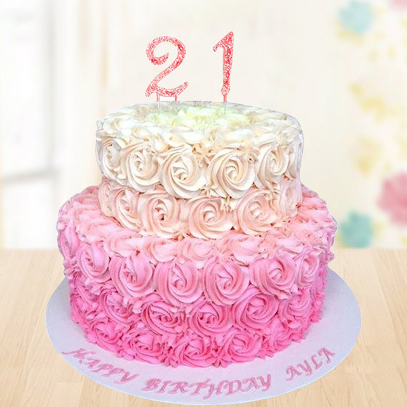 Elegant Pink Ombre Rosette Two-Tier Cake