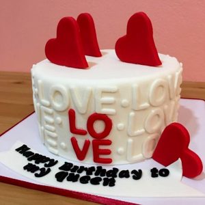 Romantic Love Theme Cake with Red Hearts
