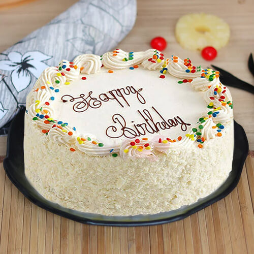White Forest Happy Birthday Cake with Sprinkles