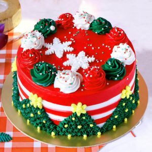 Festive Christmas Theme Red & Green Cream Cake