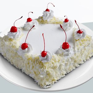 Square White Forest Cake with Cherries