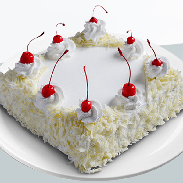 Square White Forest Cake with Cherries