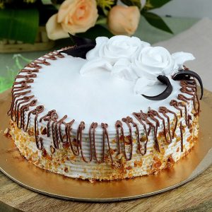 GWCK-1068 White Rose Butterscotch Cake with Chocolate Drizzle