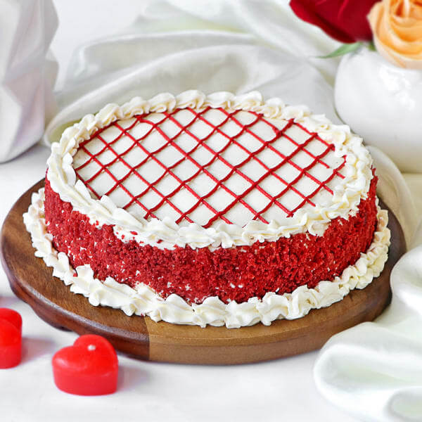 Classic Red Velvet Cake with Net Icing Design