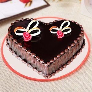 Heart-Shaped Chocolate Truffle Cake with Rose Toppers