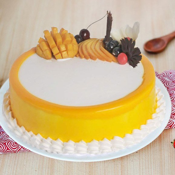 Fresh Mango Glaze Cake with Mixed Fruits