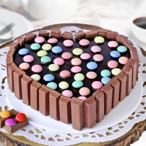 Heart-Shaped KitKat Chocolate Cake with Colorful Gems
