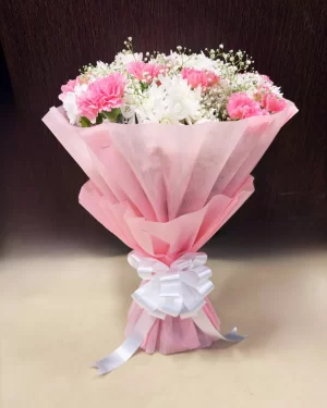 20 Pink Carnation White Mum Bouquet