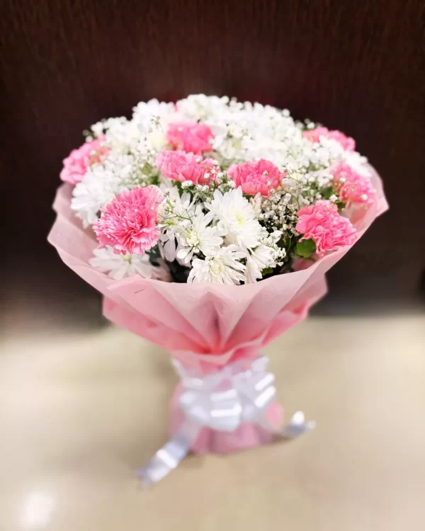20 Pink Carnation White Mum Bouquet