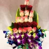 25 Mixed Rose Orchid Basket Arrangement