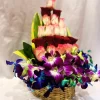 25 Mixed Rose Orchid Basket Arrangement