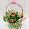 15 Pink Roses Basket Arrangement