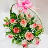 15 Pink Roses Basket Arrangement
