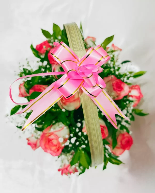 15 Pink Roses Basket Arrangement