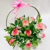 15 Pink Roses Basket Arrangement