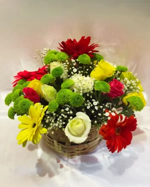 Mixed Gerbera Rose Basket Arrangement