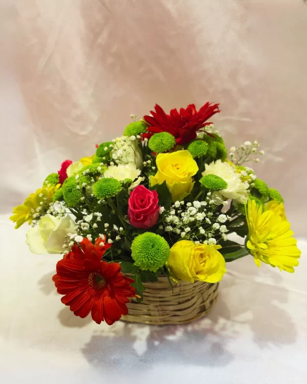 Mixed Gerbera Rose Basket Arrangement