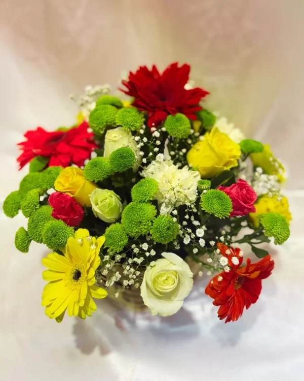 Mixed Gerbera Rose Basket Arrangement